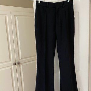 Beautiful Designer black wool blend bootcut pants with rhinestones down each leg
